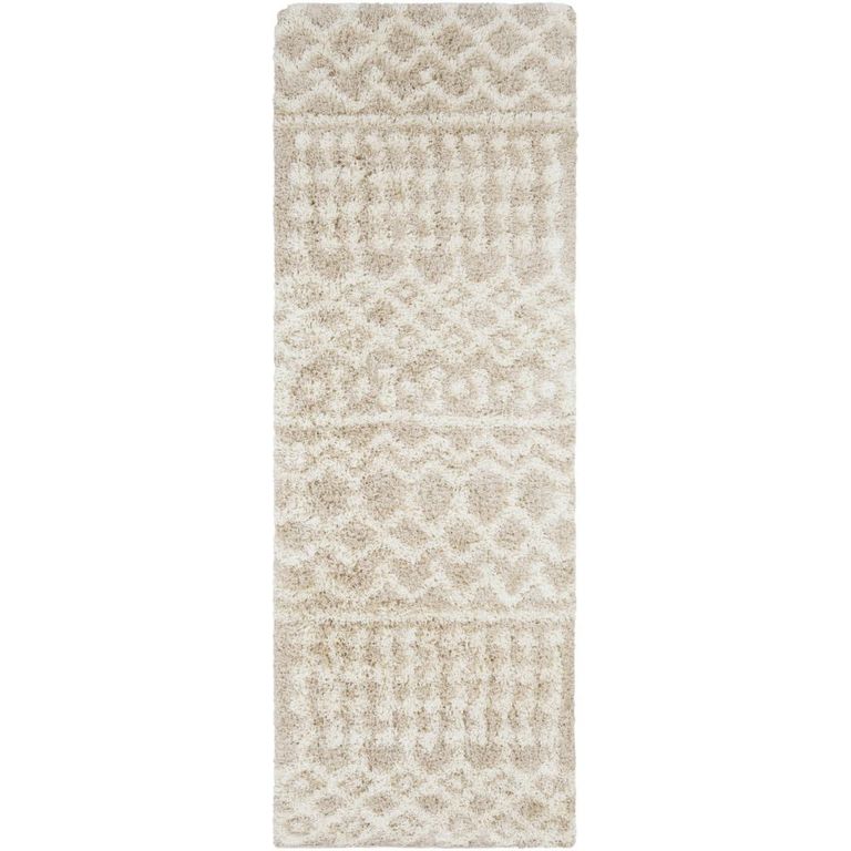 Urban Runner - Shaggy Geometric Plush Pile - Cream - 80cm x 220cm