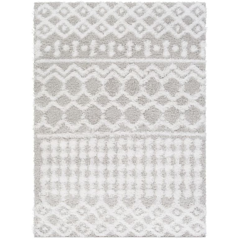 Urban Rug - Shaggy Geometric Plush Pile - Light Grey - Sizes Available