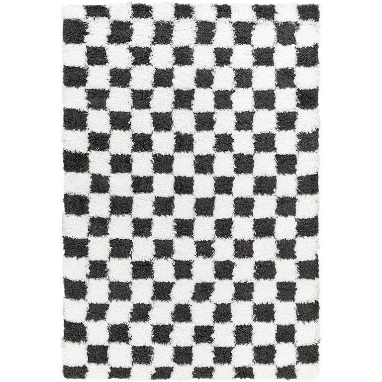 Urban Rug - Shaggy Modern Plush Pile - Black & White Checkered - Sizes Available