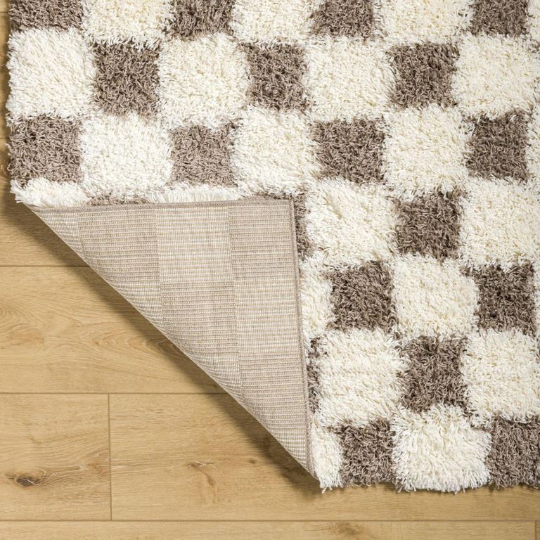 Urban Rug - Modern Shaggy - Cream and Brown Checkered - Sizes Available