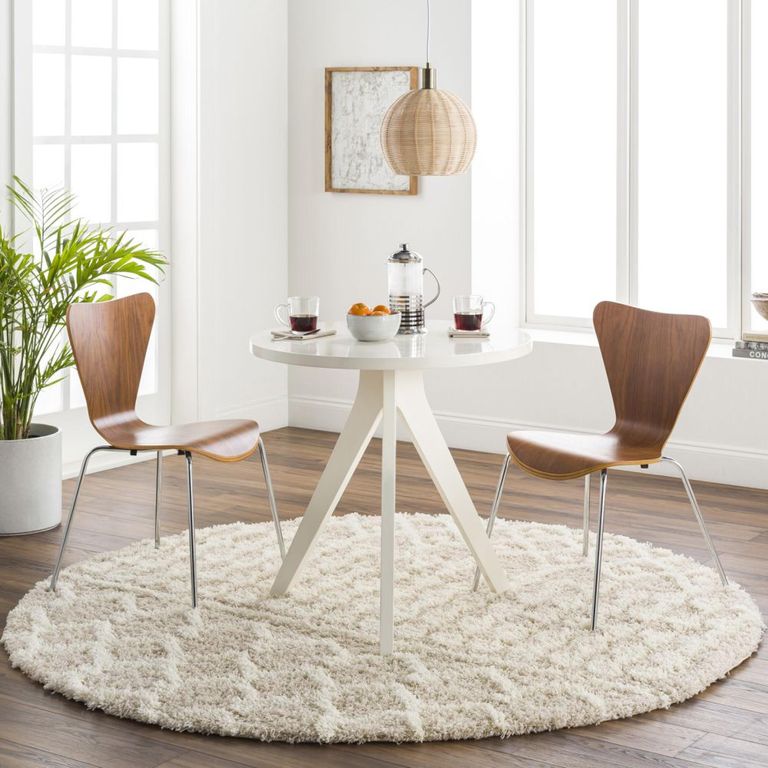 Urban Round Rug - Shaggy Geometric Plush Pile - Cream - 200cm x 200cm