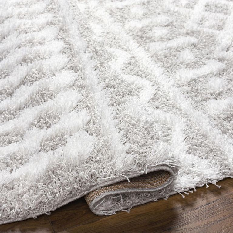 Urban Rug - Shaggy Geometric Plush Pile - Light Grey - Sizes Available