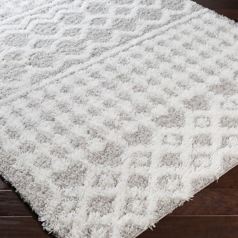 Urban Rug - Shaggy Geometric Plush Pile - Light Grey - Sizes Available