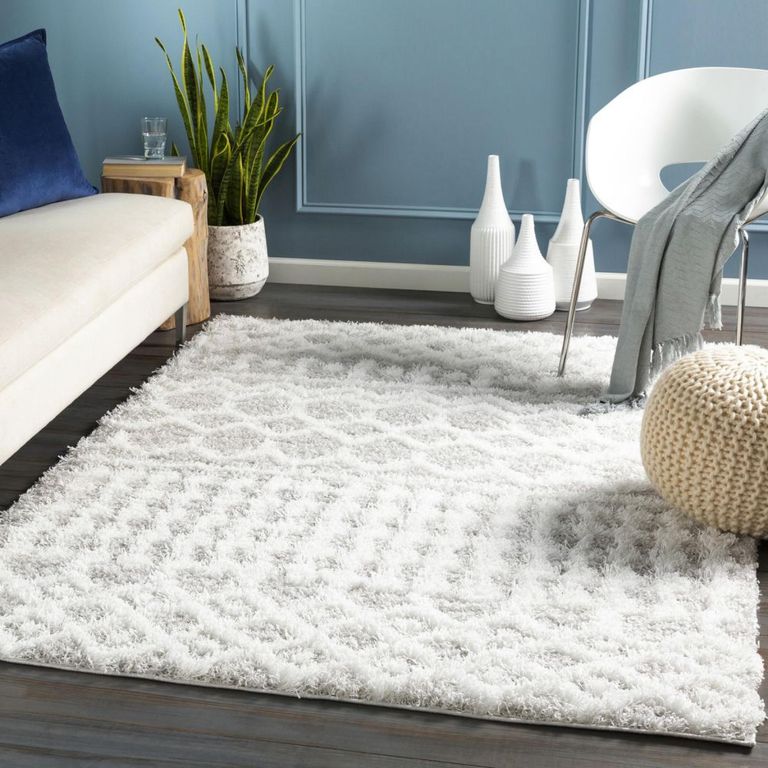 Urban Rug - Shaggy Geometric Plush Pile - Light Grey - Sizes Available