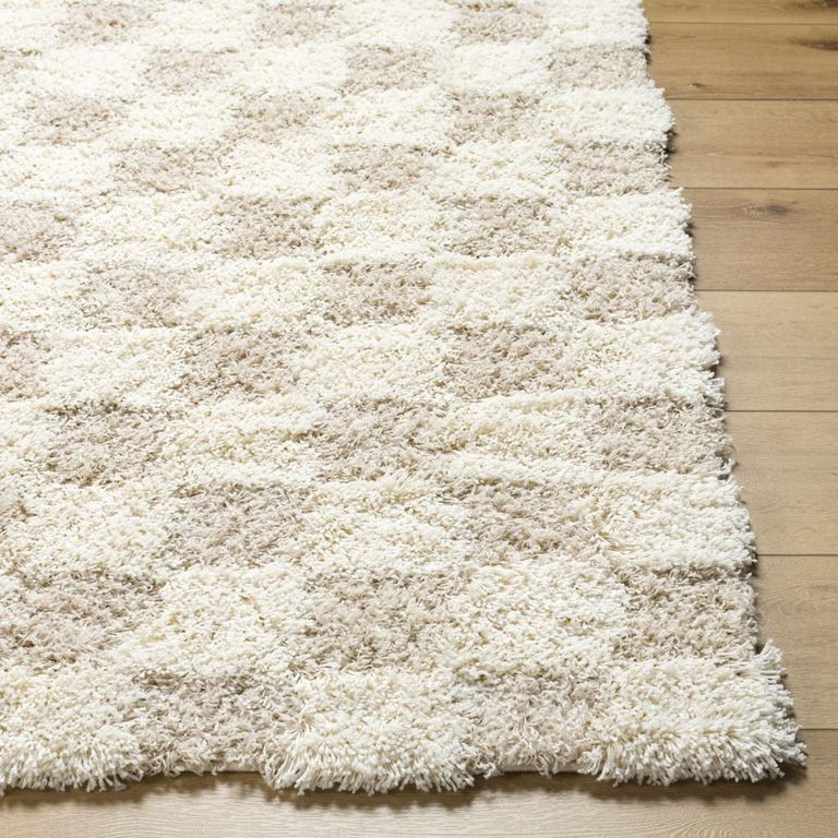 Urban Rug - Shaggy Modern Plush Pile - Beige Checkered - Sizes Available
