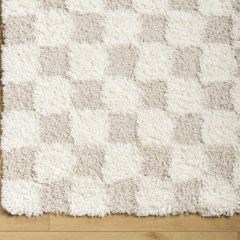 Urban Rug - Shaggy Modern Plush Pile - Beige Checkered - Sizes Available