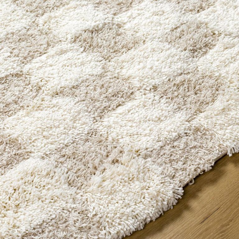 Urban Runner - Shaggy Modern Plush Pile - Beige Checkered - 80cm x 220cm