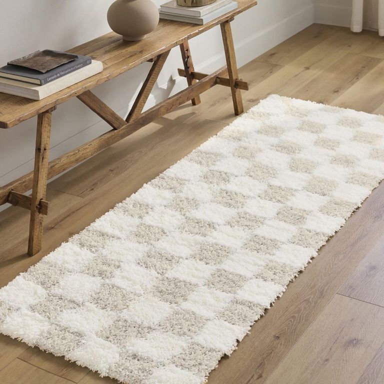 Urban Runner - Shaggy Modern Plush Pile - Beige Checkered - 80cm x 220cm