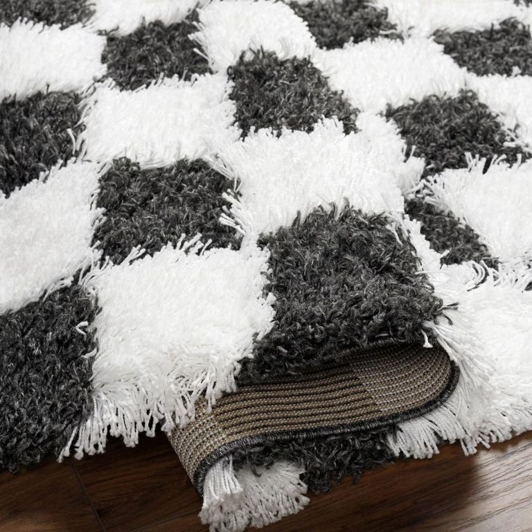 Urban Rug - Shaggy Modern Plush Pile - Black & White Checkered - Sizes Available
