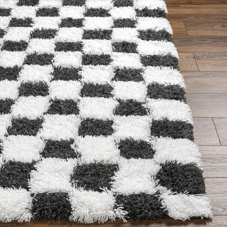 Urban Rug - Shaggy Modern Plush Pile - Black & White Checkered - Sizes Available