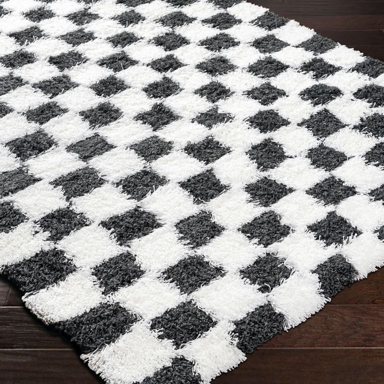 Urban Rug - Shaggy Modern Plush Pile - Black & White Checkered - Sizes Available
