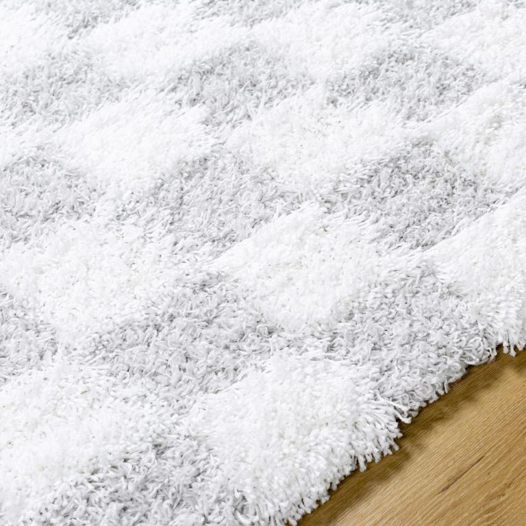 Urban Runner - Shaggy Modern Plush Pile - Light Grey Checkered - 80cm x 220cm