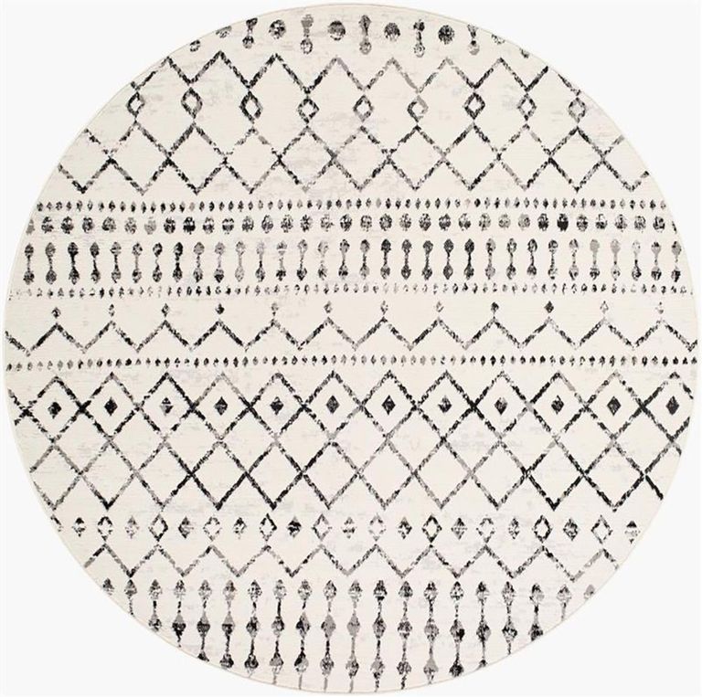 Pisa Round Rug - Ethnic Berber - Black & Grey - 160cm x 160cm