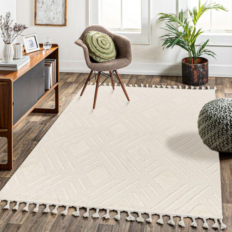 Nora Rug - Geometric High Pile Berber - Ivory - Sizes Available
