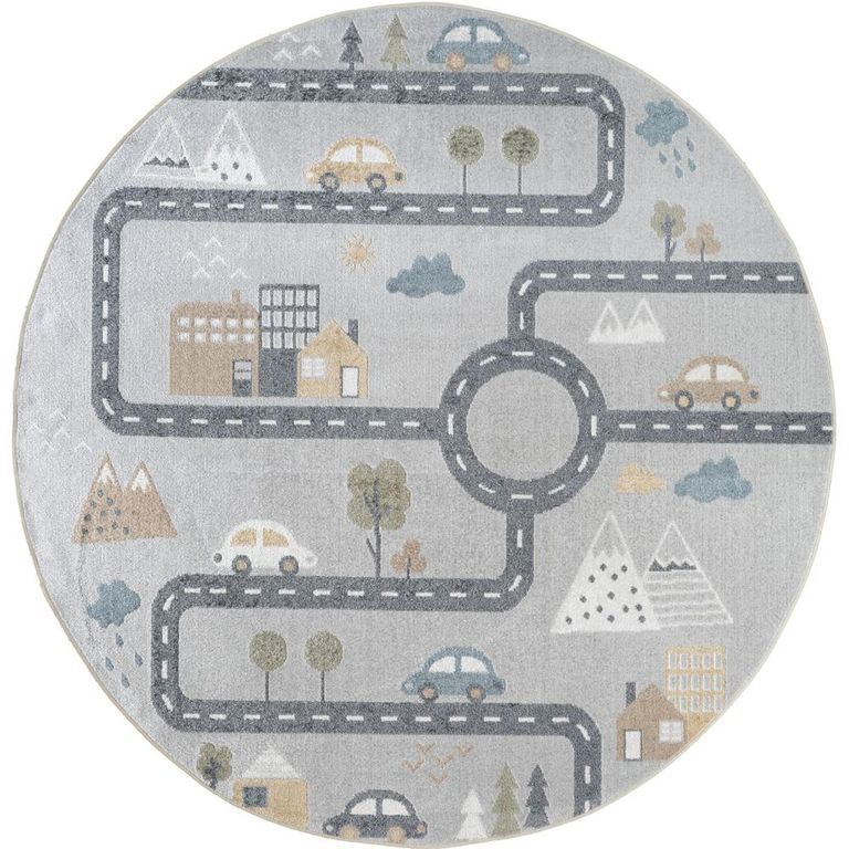Lillian Round Kids Rug - Machine Washable - LLL2349 - Light Grey - 160cm x 160cm