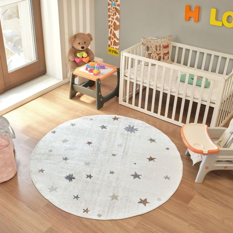 Lillian Round Kids Rug - Machine Washable - LLL2341 - Beige - 160cm x 160cm