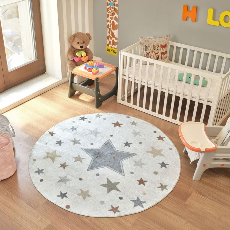 Lillian Round Kids Rug - Machine Washable - LLL2343 - Beige - 160cm x 160cm
