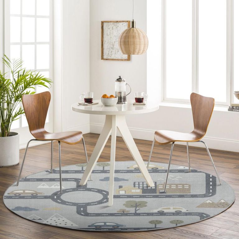 Lillian Round Kids Rug - Machine Washable - LLL2349 - Light Grey - 160cm x 160cm