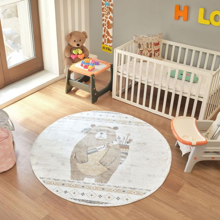 Lillian Round Kids Rug - Machine Washable - LLL2350 - Beige - 160cm x 160cm