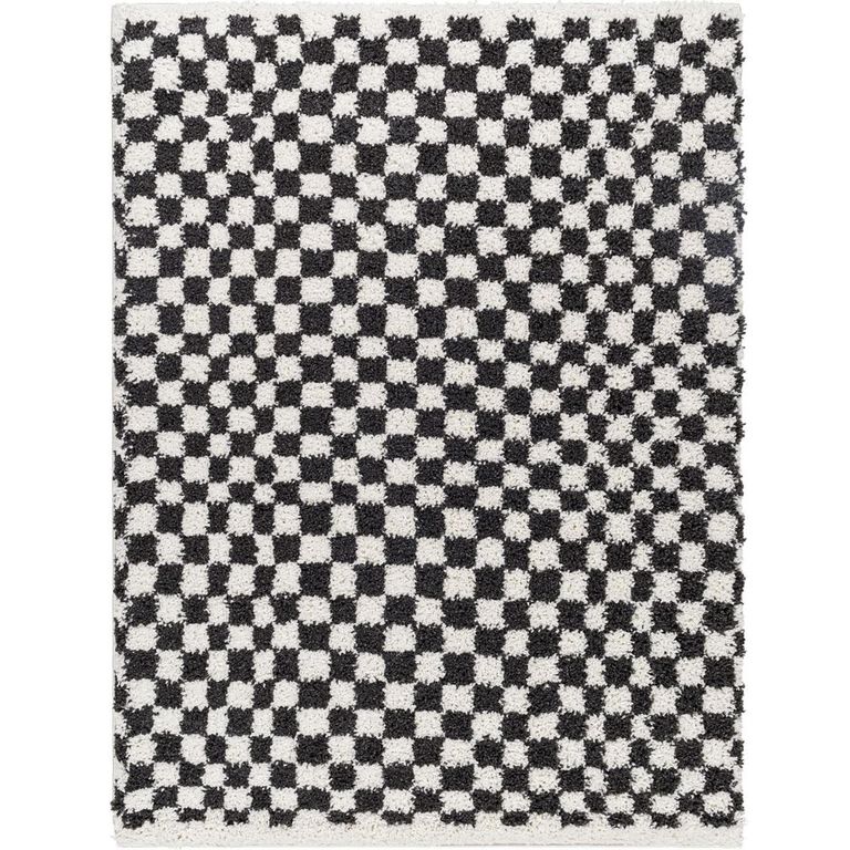 Birmingham Rug - Modern Shaggy Checkered - Ivory & Black - Sizes Available