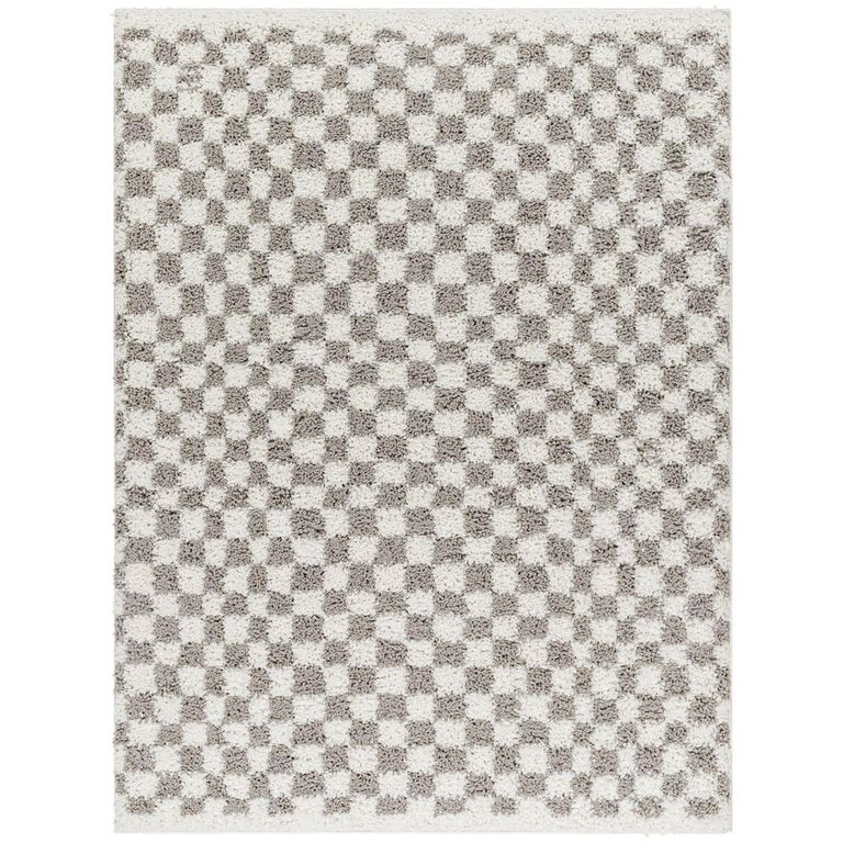 Birmingham Rug - Modern Shaggy Checkered - Ivory & Grey - Sizes Available