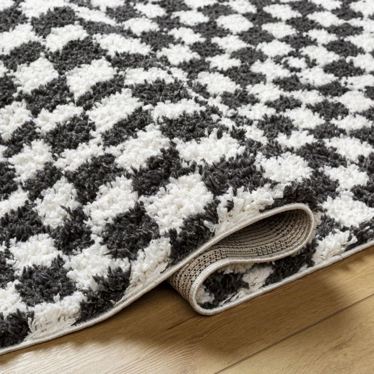 Birmingham Rug - Modern Shaggy Checkered - Ivory & Black - Sizes Available
