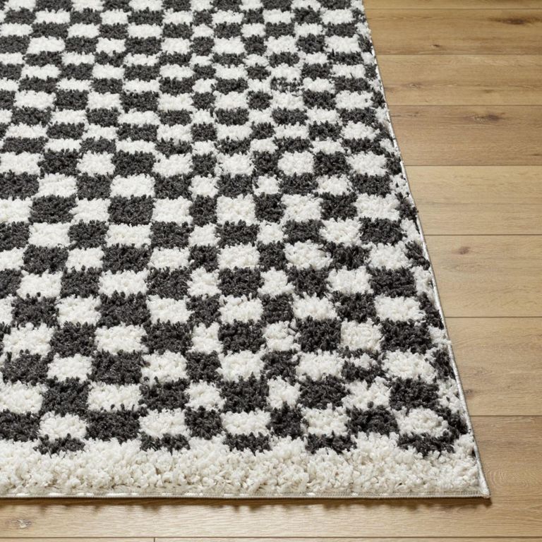 Birmingham Rug - Modern Shaggy Checkered - Ivory & Black - Sizes Available