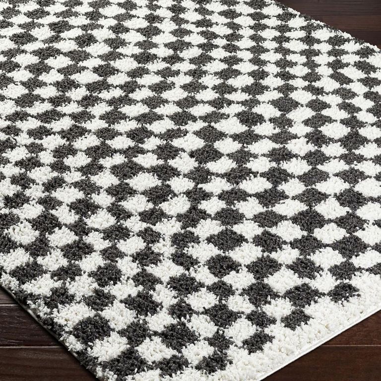 Birmingham Rug - Modern Shaggy Checkered - Ivory & Black - Sizes Available