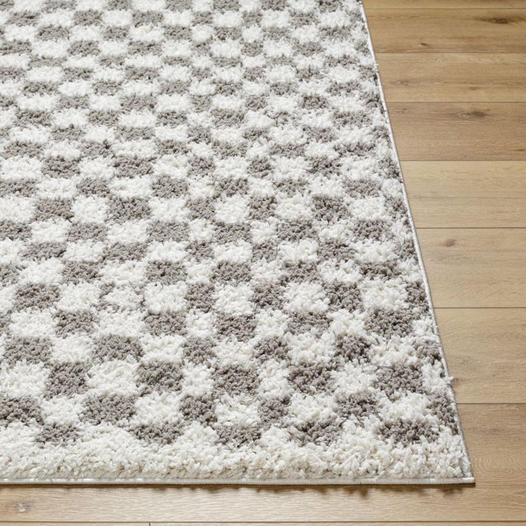 Birmingham Rug - Modern Shaggy Checkered - Ivory & Grey - Sizes Available