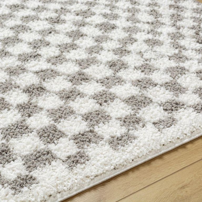 Birmingham Rug - Modern Shaggy Checkered - Ivory & Grey - Sizes Available