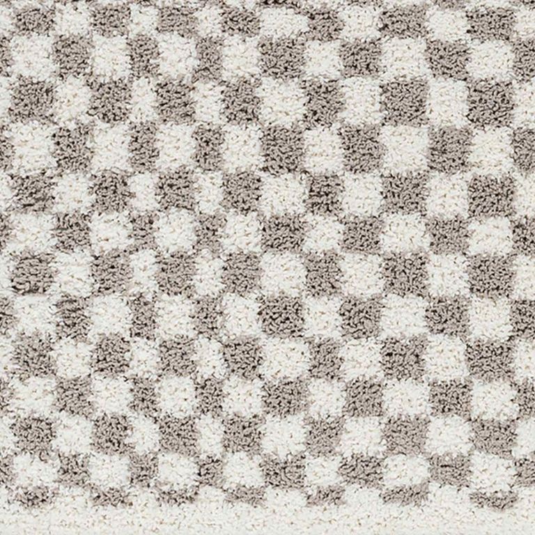 Birmingham Rug - Modern Shaggy Checkered - Ivory & Grey - Sizes Available