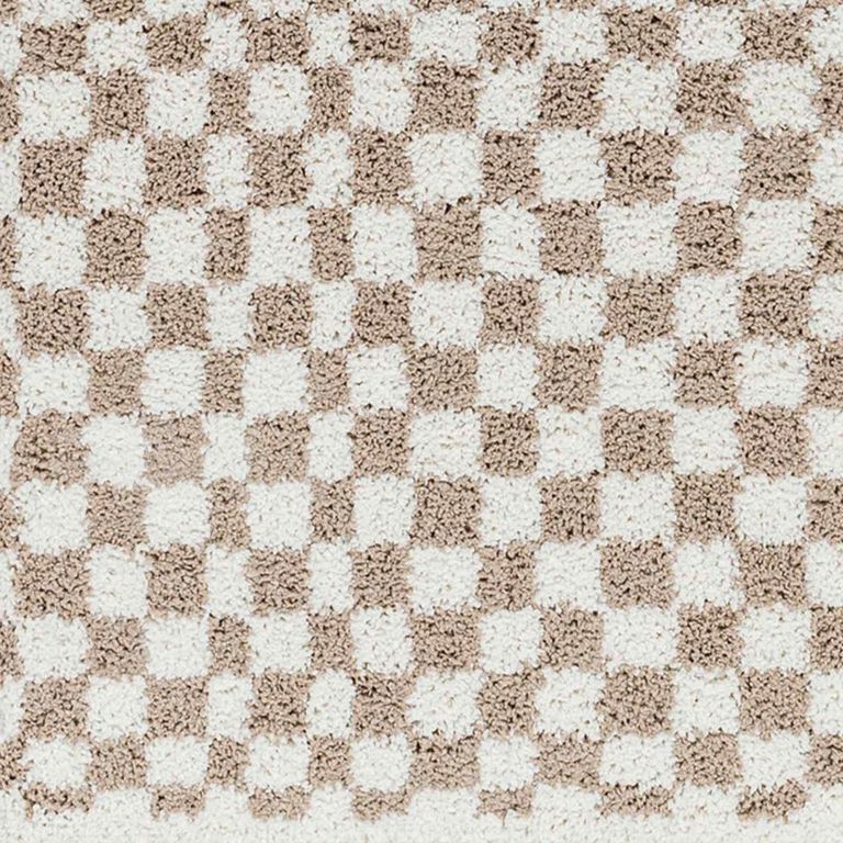 Birmingham Rug - Modern Shaggy Checkered - BMM2322 - Ivory & Tan - Sizes Available