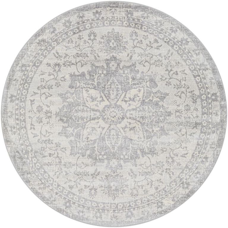 Monaco Round Rug - Vintage Traditional Oriental Boho - MOC2328 - Grey - Sizes Available