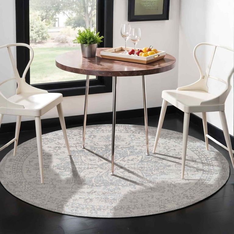 Monaco Round Rug - Vintage Traditional Oriental Boho - MOC2328 - Grey - Sizes Available