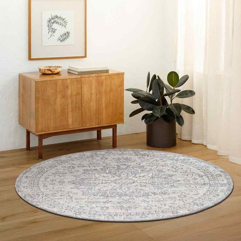 Monaco Round Rug - Vintage Traditional Oriental Boho - MOC2328 - Grey - Sizes Available