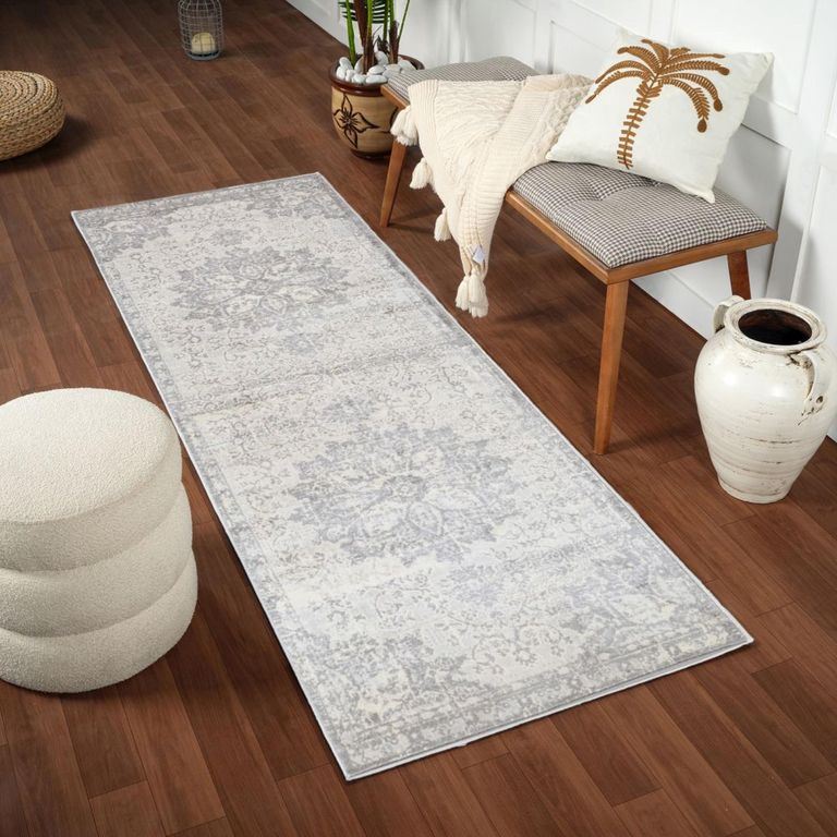 Monaco Runner - Vintage Traditional Oriental Boho - MOC2328 - Grey - 80cm x 220cm
