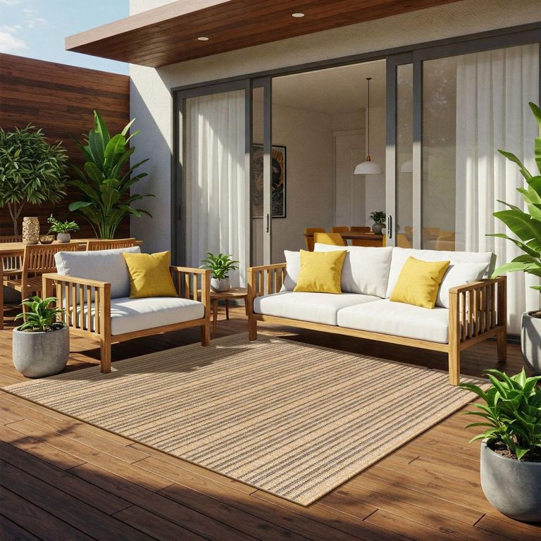 Mirage Rug - Jute Look Striped - MGE2308 - Cottage Brown - Sizes Available