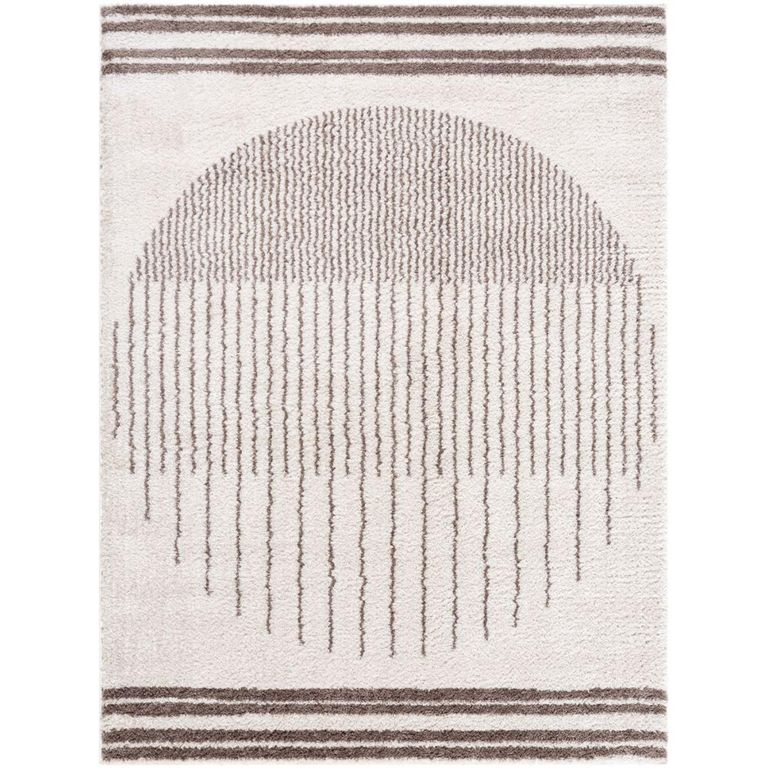 Fossay Rug - Machine Washable Modern Shaggy - FSG2305 - Ivory & Dark Brown - Sizes Available