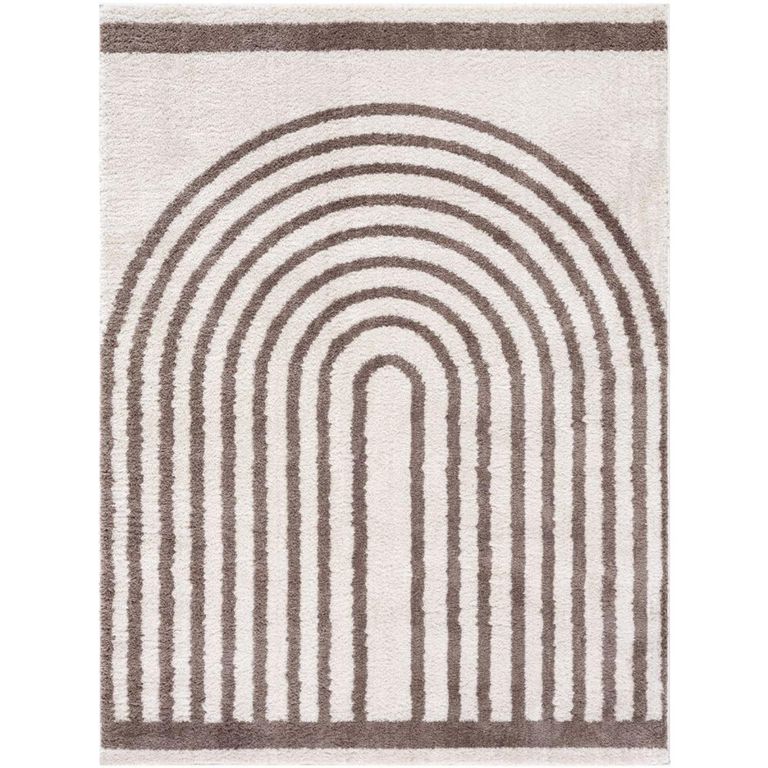 Fossay Rug - Machine Washable Modern Shaggy - FSG2310 - Ivory & Dark Brown - Sizes Available
