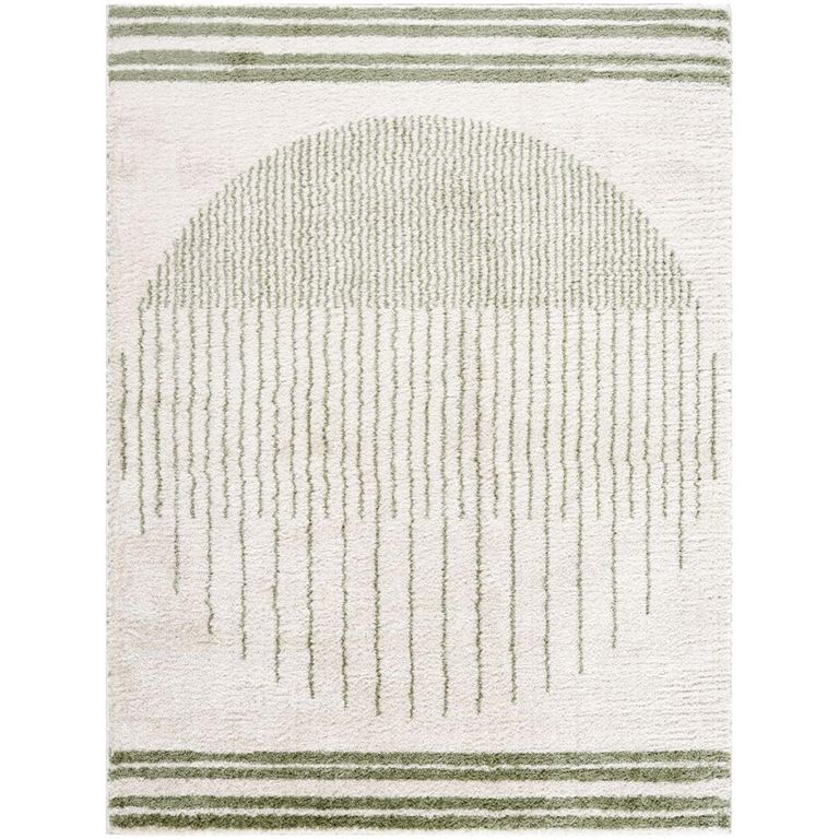 Fossay Rug - Machine Washable Modern Shaggy - FSG2307 - Ivory & Green - Sizes Available