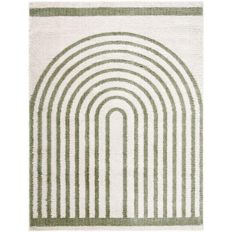Fossay Rug - Machine Washable Modern Shaggy - FSG2312 - Ivory & Green - Sizes Available