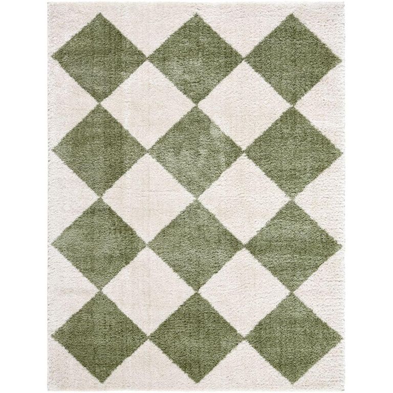 Fossay Rug - Machine Washable Modern Shaggy - FSG2325 - Ivory & Green - Sizes Available