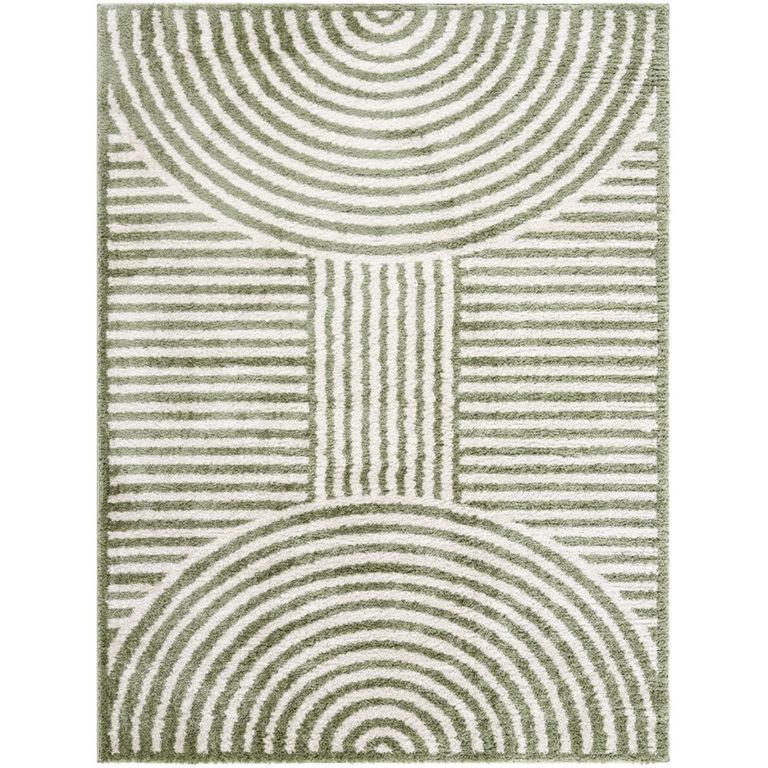 Fossay Rug - Machine Washable Modern Shaggy - FSG2333 - Ivory & Green - Sizes Available