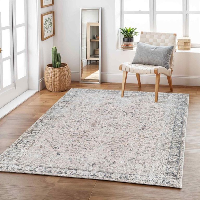 Amelie Rug - Machine Washable Traditional Boho - AML2386 - Blush Light Grey - Sizes Available
