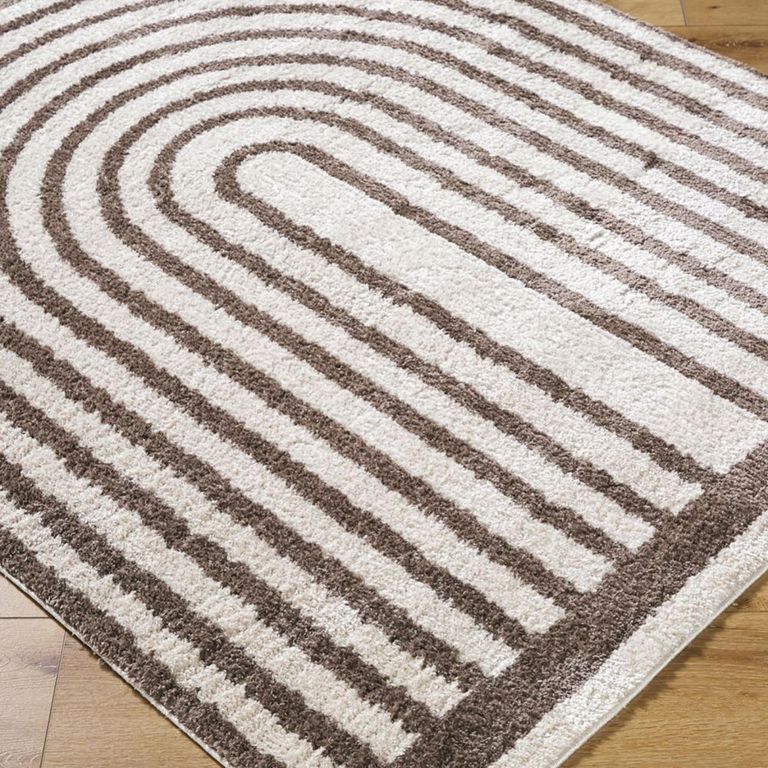 Fossay Rug - Machine Washable Modern Shaggy - FSG2310 - Ivory & Dark Brown - Sizes Available