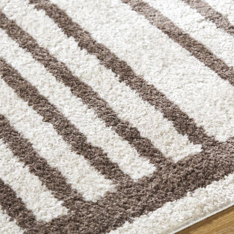 Fossay Rug - Machine Washable Modern Shaggy - FSG2310 - Ivory & Dark Brown - Sizes Available