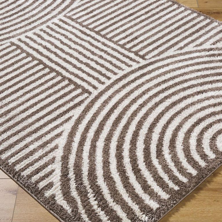 Fossay Rug - Machine Washable Modern Shaggy - FSG2331 - Ivory & Dark Brown - Sizes Available