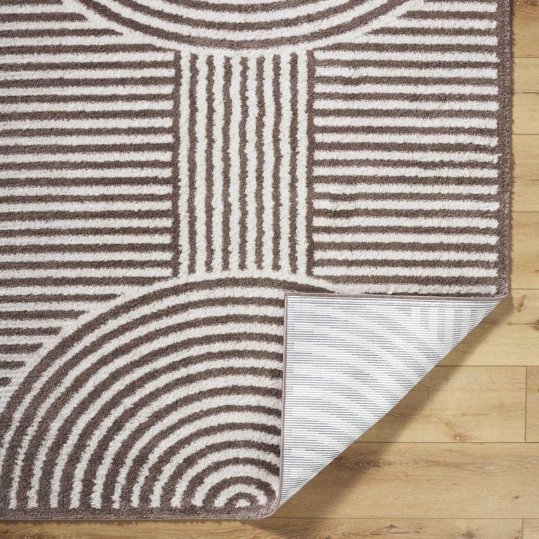 Fossay Rug - Machine Washable Modern Shaggy - FSG2331 - Ivory & Dark Brown - Sizes Available