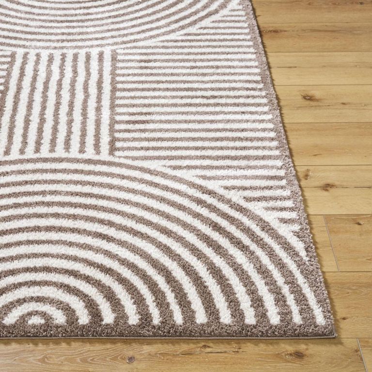 Fossay Rug - Machine Washable Modern Shaggy - FSG2331 - Ivory & Dark Brown - Sizes Available