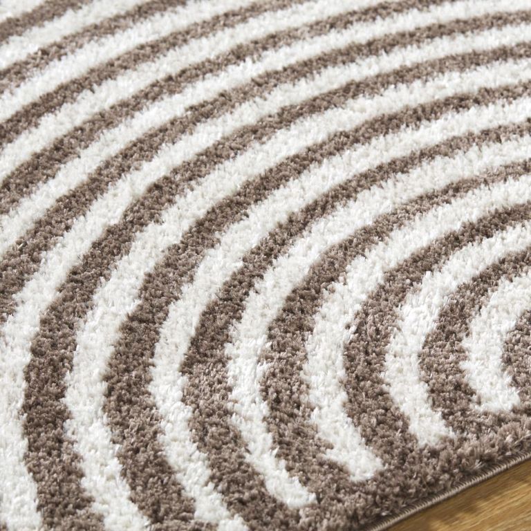 Fossay Rug - Machine Washable Modern Shaggy - FSG2331 - Ivory & Dark Brown - Sizes Available